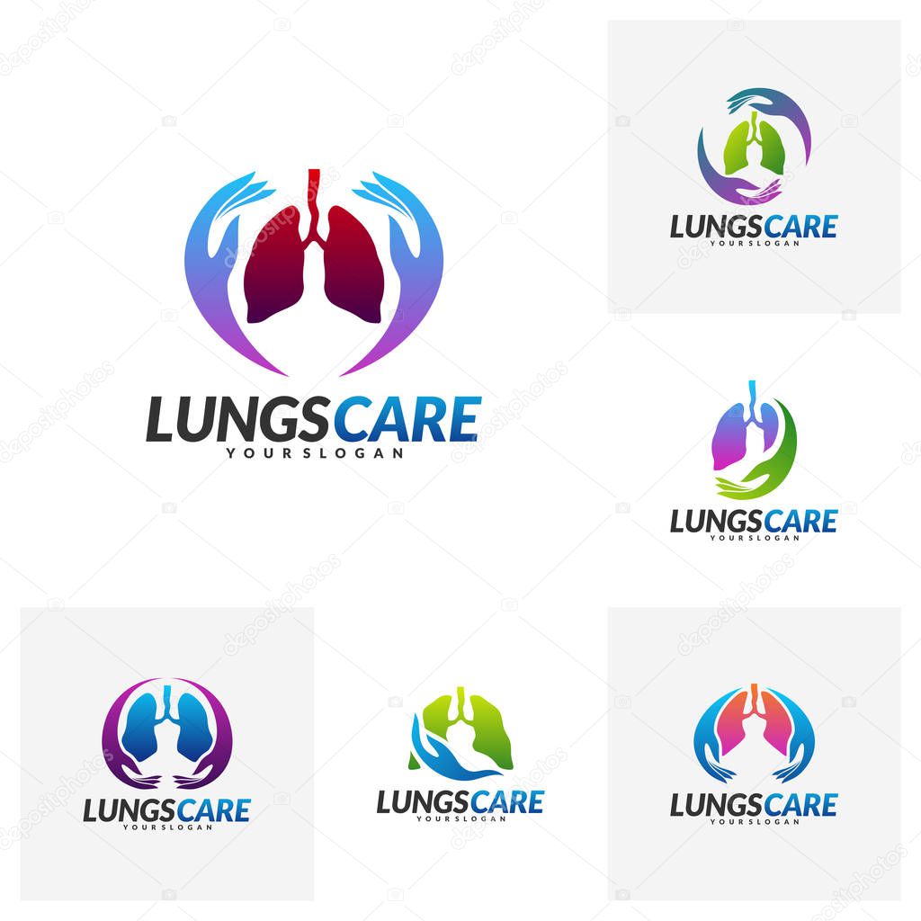 Set of Lungs Health Care Logo Design Concept Vector. Lungs with Hand icon logo template