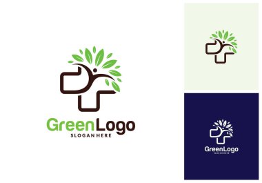 Sağlık ağacı insanlar logosu ve Simge Şablonu, Yeşil logo vektör
