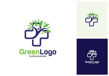 Sağlık ağacı insanlar logosu ve Simge Şablonu, Yeşil logo vektör