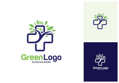 Sağlık ağacı insanlar logosu ve Simge Şablonu, Yeşil logo vektör