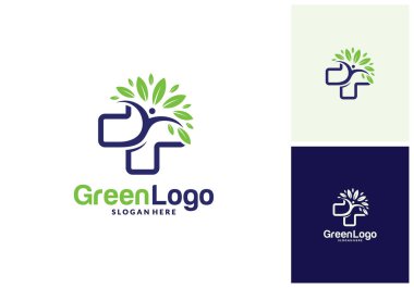 Sağlık ağacı insanlar logosu ve Simge Şablonu, Yeşil logo vektör