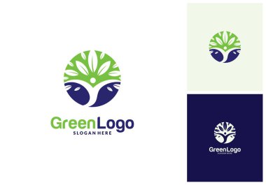 İnsanlar Ağaç Logosu ve Simge Şablonu, Yeşil logo vektörü