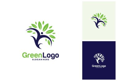 İnsanlar Ağaç Logosu ve Simge Şablonu, Yeşil logo vektörü