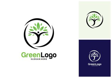 İnsanlar Ağaç Logosu ve Simge Şablonu, Yeşil logo vektörü