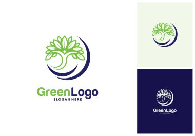İnsanlar Ağaç Logosu ve Simge Şablonu, Yeşil logo vektörü