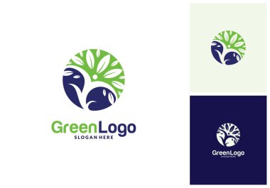 İnsanlar Ağaç Logosu ve Simge Şablonu, Yeşil logo vektörü