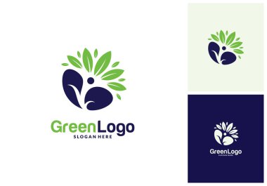 İnsanlar Ağaç Logosu ve Simge Şablonu, Yeşil logo vektörü
