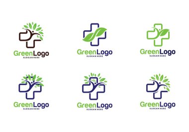 Sağlık ağacı insanlar logosu ve Simge Şablon, Yeşil logo vektör seti