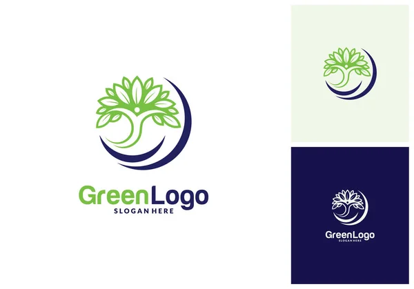 Modèle de logo et d'icône d'arbre de personnes, vecteur de logo vert — Image vectorielle