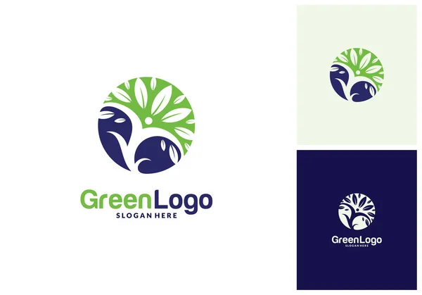 Логотип дерева людей и шаблон иконы, вектор логотипа зеленого цвета — стоковый вектор