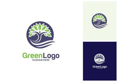 İnsanlar Ağaç Logosu ve Simge Şablonu, Yeşil logo vektörü