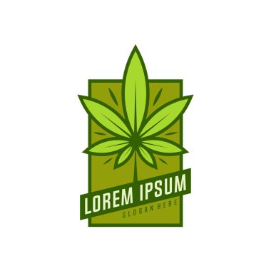 Esrar logo vektörü. Logos'ta marihuana etiketleri. Tıbbi esrar retro logosu. Esrar yaprak amblemi.