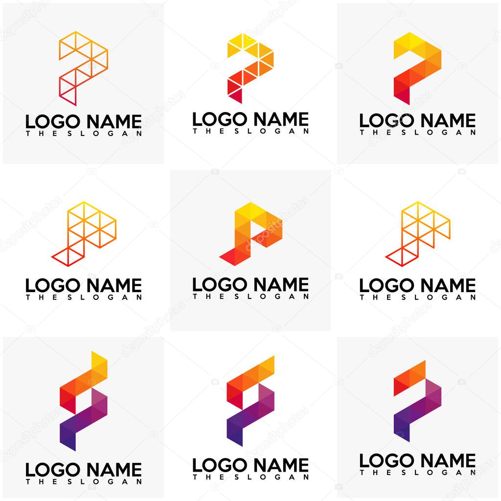 Set of Initial PF logo vector, P logo template, Colorful logo
