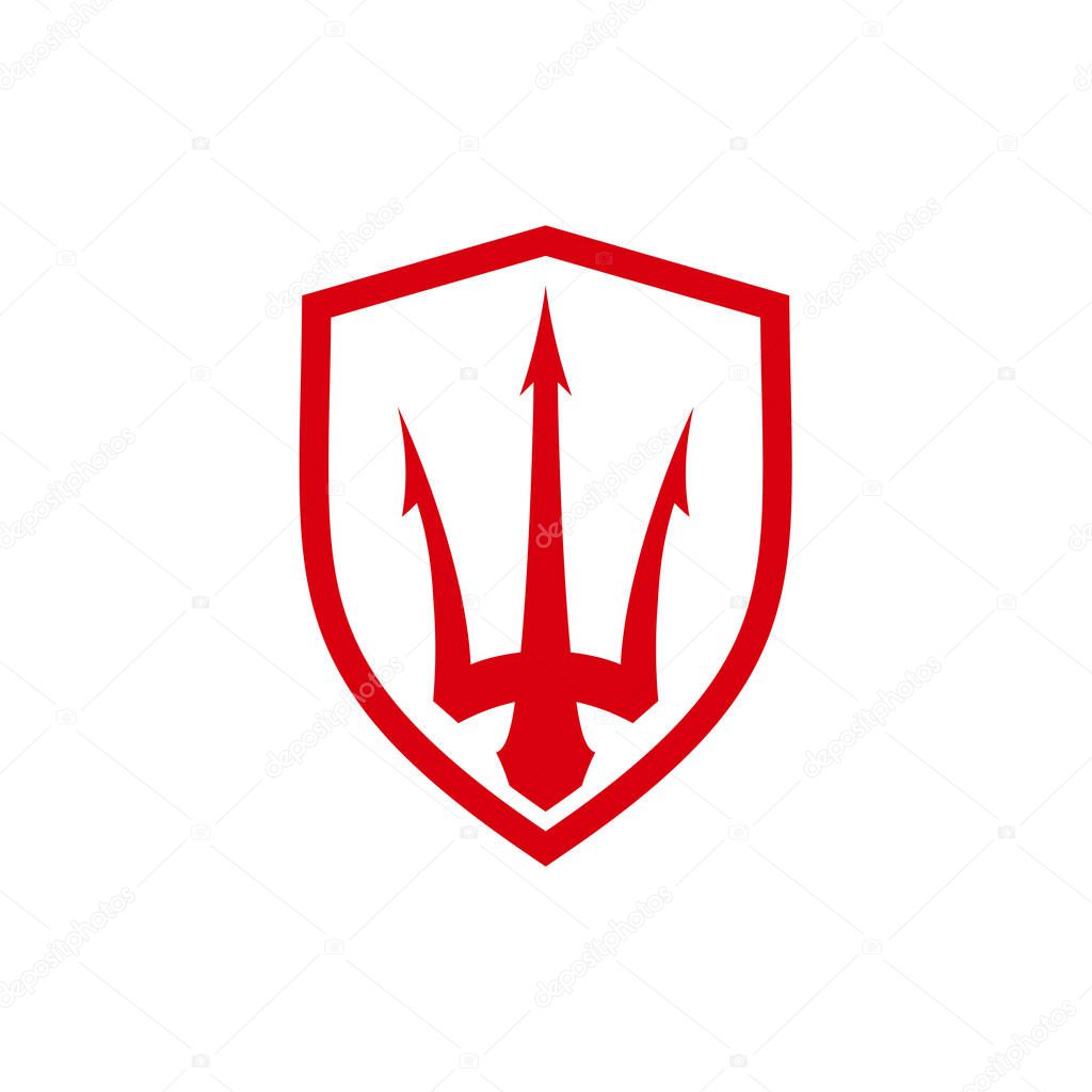 Trident with Shield logo design vector