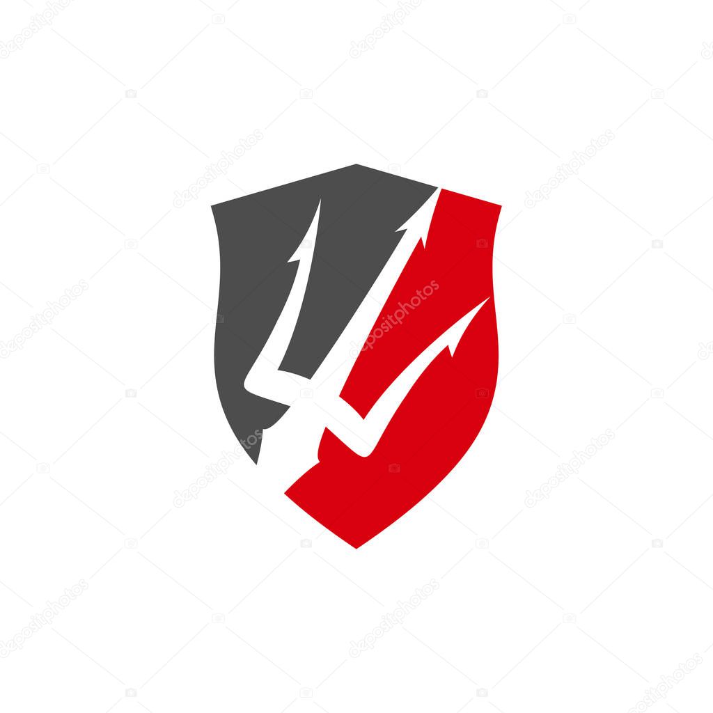 Trident with Shield logo design vector