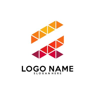 Beyaz arkaplanda logo adı izole edilmiş renkli üçgen kümesi