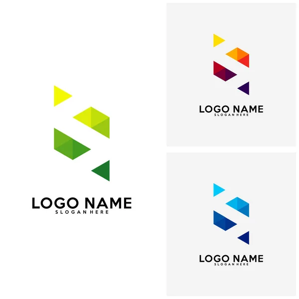 Set Modern Colored Square Icons Logo Name White Background — Stock Vector