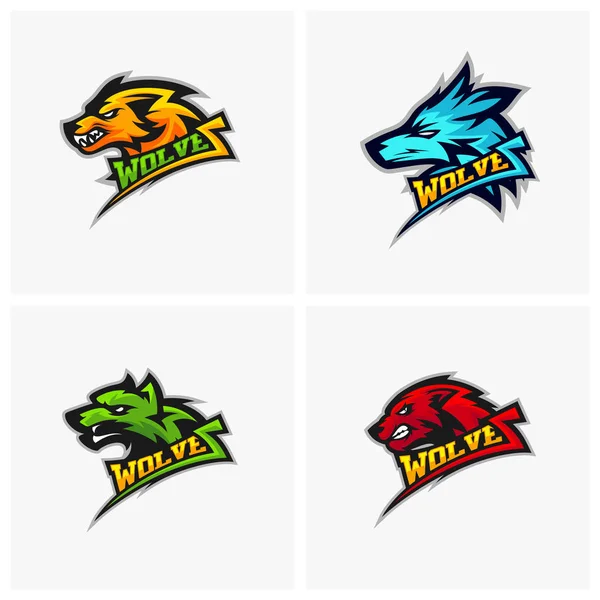 Conjunto de logotipo Wolf profissional moderno para uma equipe esportiva. Wolf logotipo ilustração do vetor . —  Vetores de Stock