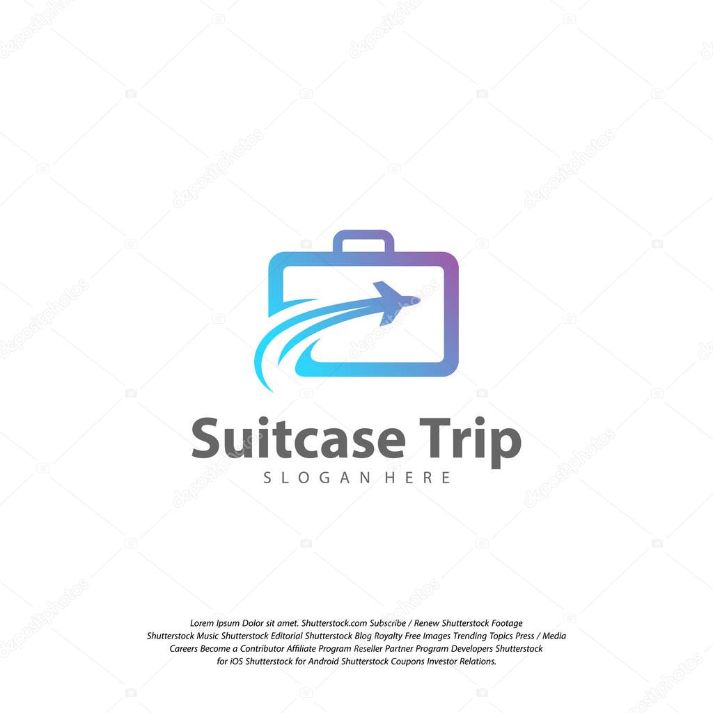 Travel logo with suitcase and airplane. Travel logo design Vector template