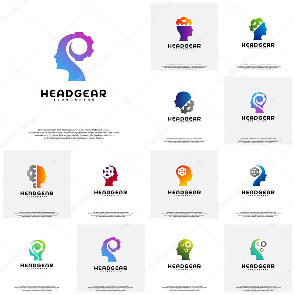 Collection Head Gear logo vector, Head intelligence logo designs concept vector