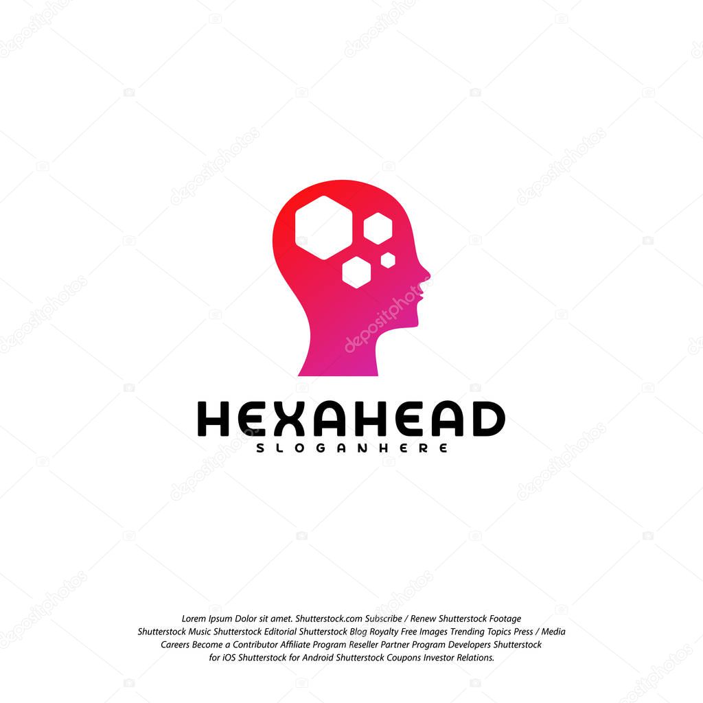 Hexagone Head logo vector, Head intelligence logo designs concept vector