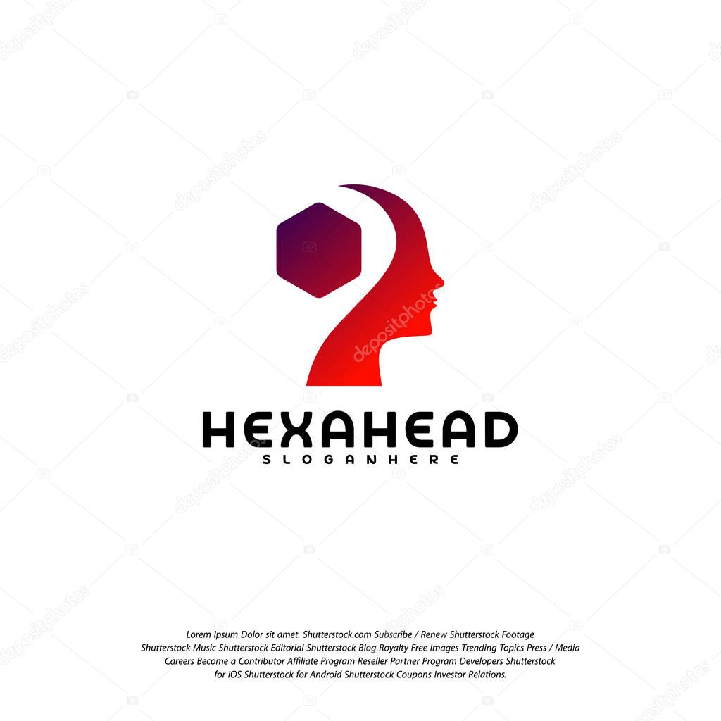 Hexagone Head logo vector, Head intelligence logo designs concept vector