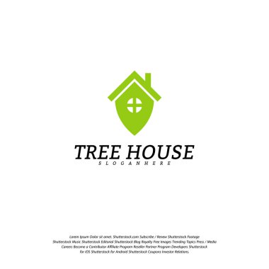 Tree House logo vektör şablonu. Yaprak Ev logosu