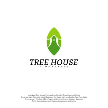 Tree House logo vektör şablonu. Yaprak Ev logosu