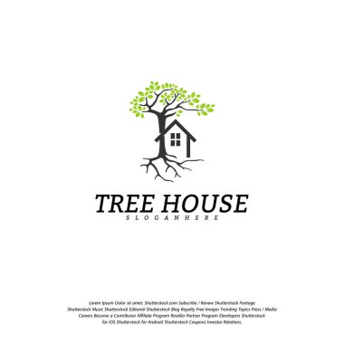 Tree House logo vektör şablonu. Yaprak Ev logosu