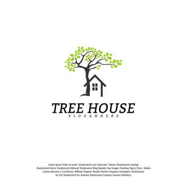 Tree House logo vektör şablonu. Yaprak Ev logosu