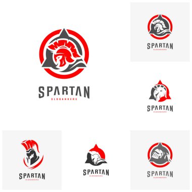 Set Spartan Logo tasarım vektör illüstrasyon . Spartan Kask Logo şablonu. Bir spor takımı için modern profesyonel logo seti