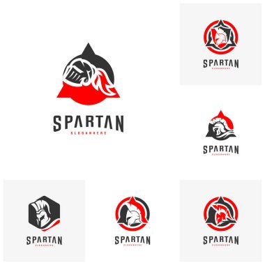 Set Spartan Logo tasarım vektör illüstrasyon . Spartan Kask Logo şablonu. Bir spor takımı için modern profesyonel logo seti