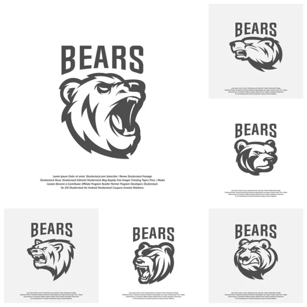 Kolekcja logo Bear Design wektor. Nowoczesny profesjonalny logo Grizzly Bear dla drużyny sportowej — Wektor stockowy
