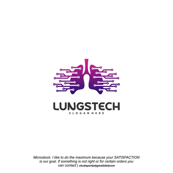 El logotipo de la tecnología de los pulmones diseña el vector, los pulmones con el logotipo del icono del símbolo tecnológico — Vector de stock