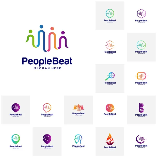 Topluluk logo şablonu tasarımları kavramlar vektör illüstrasyon seti, İnsanlar Beat logo kavramları