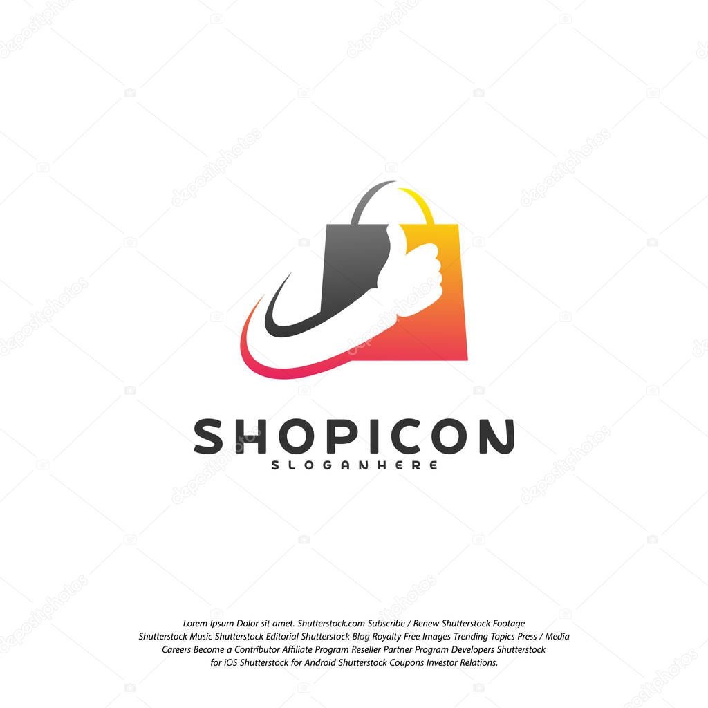 Good Shop Logo Template Design Vector. Great Shop logo vector. Hands Holding Bag Logo concept