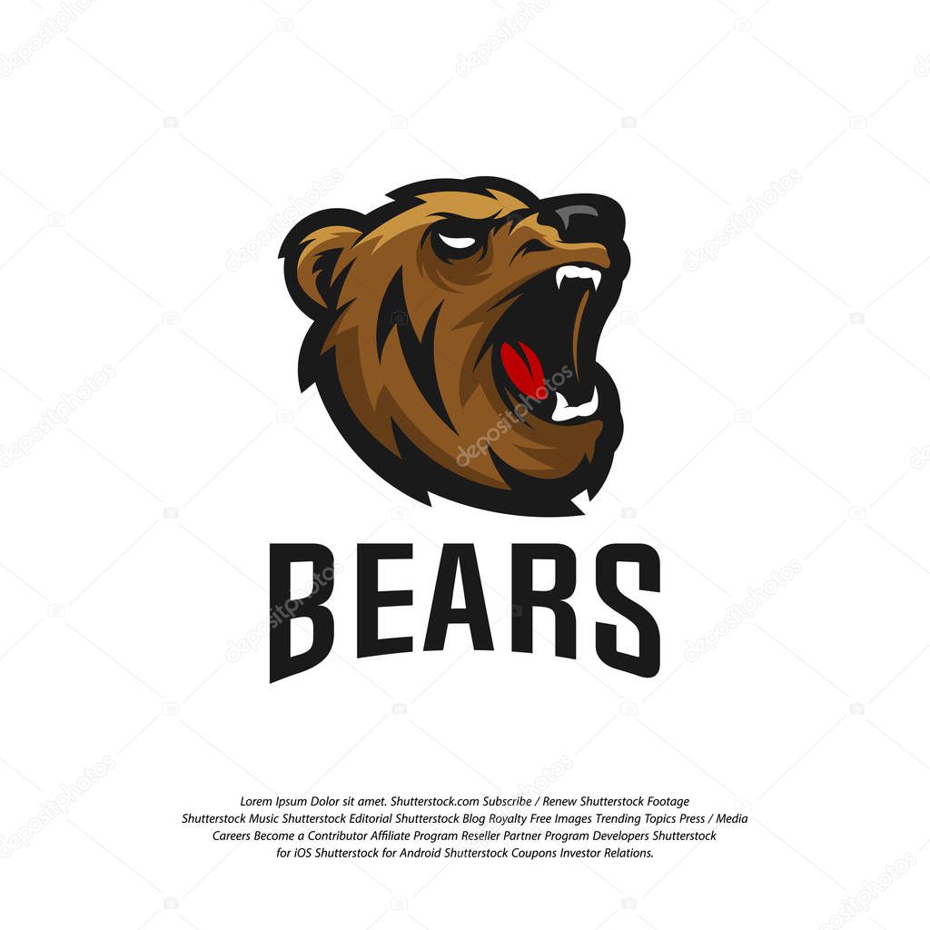 Bear Logo design vector. Modern professional grizzly bear logo for a sport team