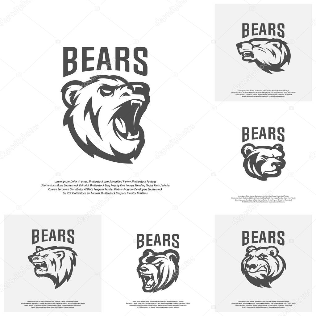 Collection of Bear Logo design vector. Modern professional grizzly bear logo for a sport team