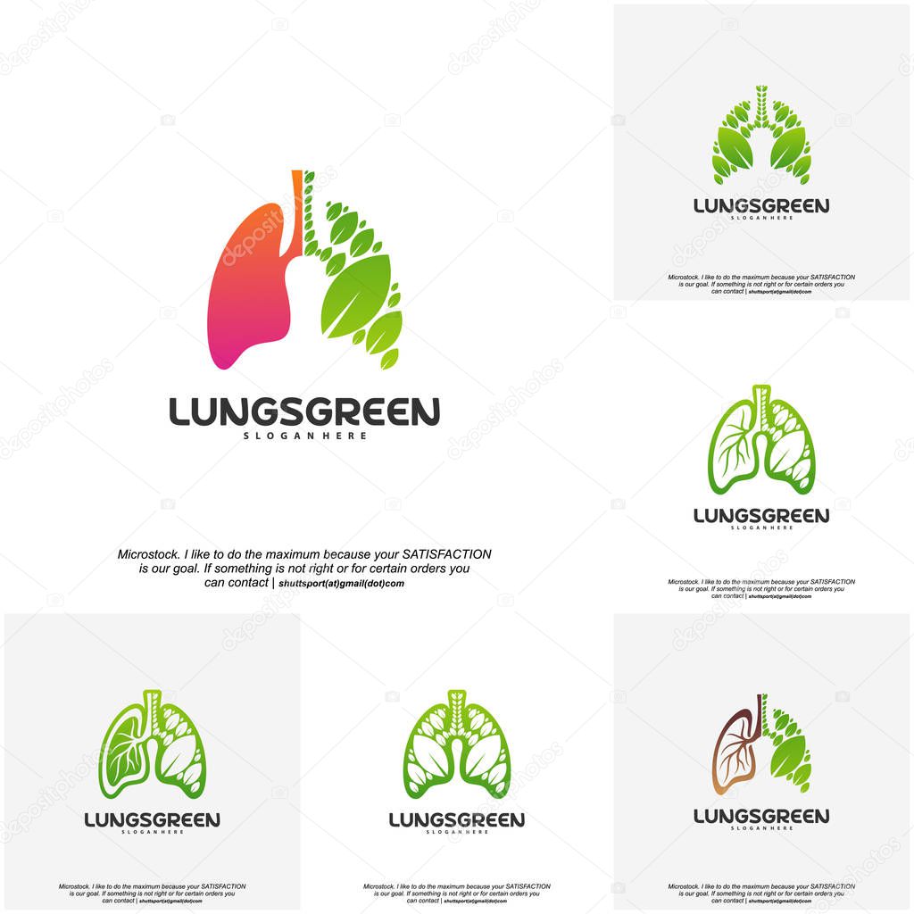 Set of Lung care logo designs vector, Nature Lungs logo concept vector, Lungs Health logo template