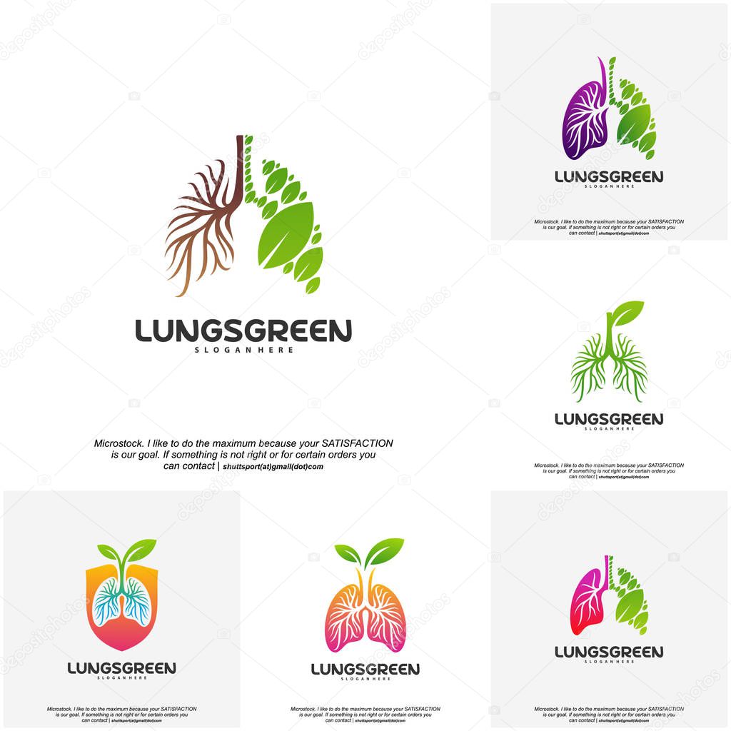Set of Lung care logo designs vector, Nature Lungs logo concept vector, Lungs Health logo template