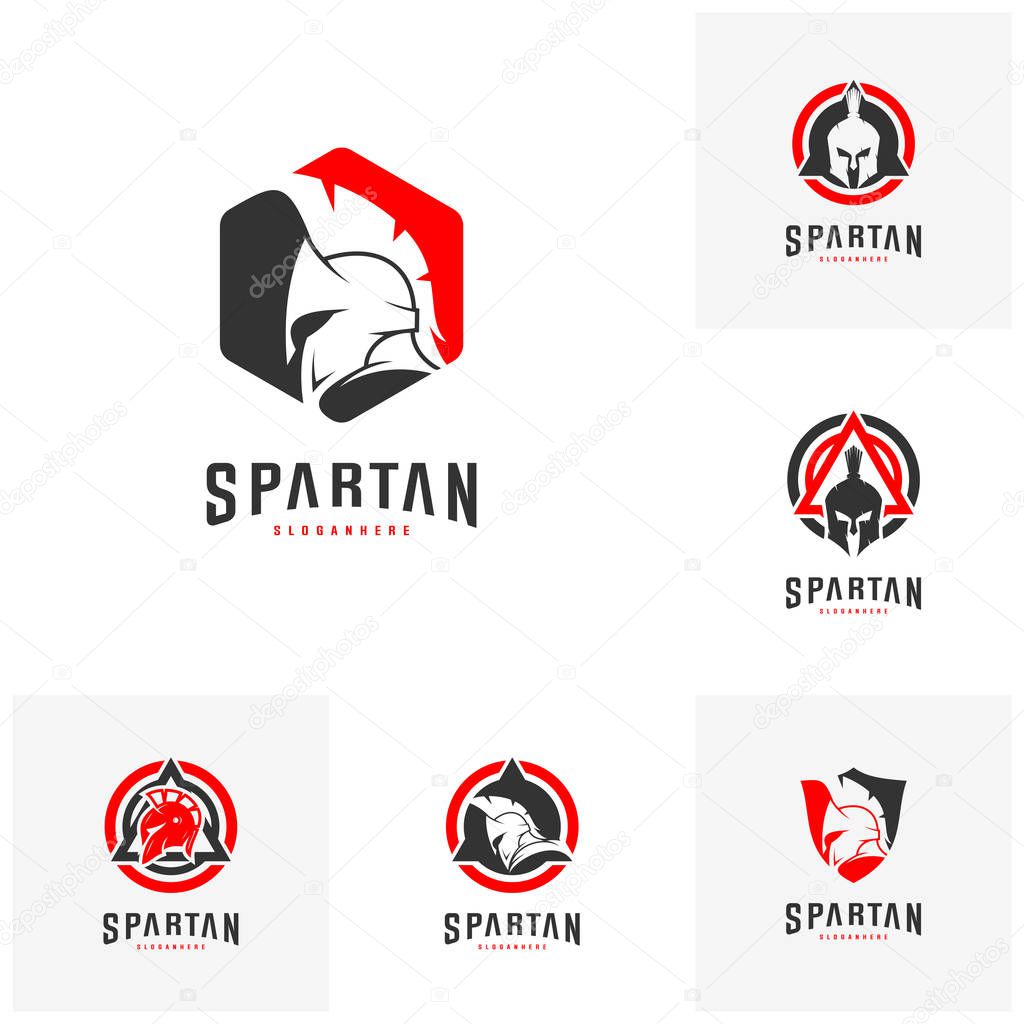Set of Spartan Logo design vector illustration . Spartan Helmet Logo template. Modern professional logo set for a sport team