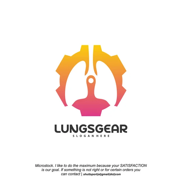 Logo dell'ingranaggio dei polmoni progetta il vettore, polmoni con il logo di modello di disegni dell'ingranaggio — Vettoriale Stock