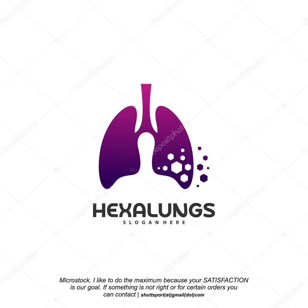 Hexagon Lungs logo designs vector, Lungs With Hexagon designs template logo