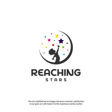 Reaching Stars Logo Tasarım Şablonu. Rüya yıldız logosu. Amblem, Renkli, Yaratıcı Sembol, Simge