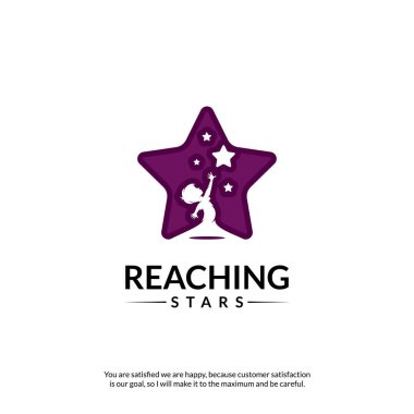 Reaching Stars Logo Tasarım Şablonu. Rüya yıldız logosu. Amblem, Renkli, Yaratıcı Sembol, Simge