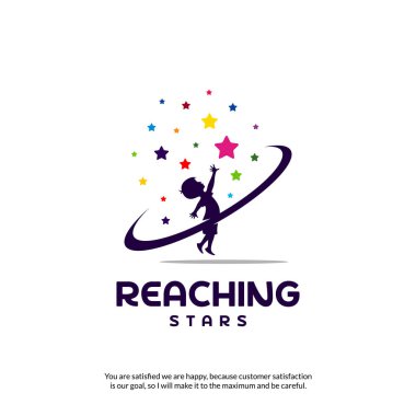 Reaching Stars Logo Tasarım Şablonu. Rüya yıldız logosu. Amblem, Renkli, Yaratıcı Sembol, Simge