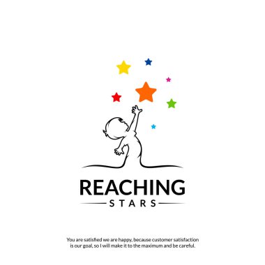 Reaching Stars Logo Tasarım Şablonu. Rüya yıldız logosu. Amblem, Renkli, Yaratıcı Sembol, Simge