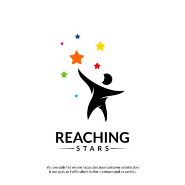 Reaching Stars Logo Tasarım Şablonu. Rüya yıldız logosu. Amblem, Renkli, Yaratıcı Sembol, Simge