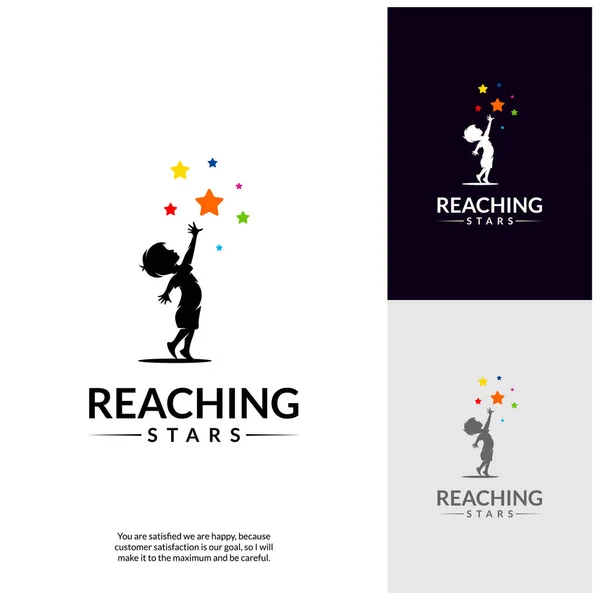 Reaching Stars Logo Tasarım Şablonu. Rüya yıldız logosu. Amblem, Renkli, Yaratıcı Sembol, Simge