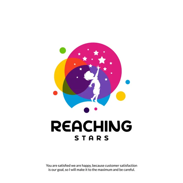 Reaching Stars Logo Tasarım Şablonu. Rüya yıldız logosu. Amblem, Renkli, Yaratıcı Sembol, Simge